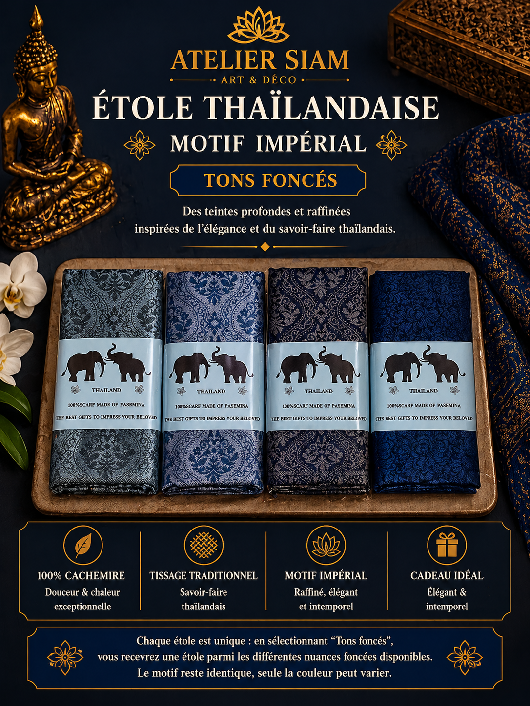 Motif Impérial Atelier Siam – Étole Thaïlandaise 100% Cachemire
