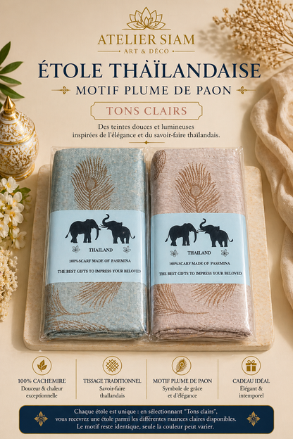 Motif Plume de Paon  Atelier Siam - Étole 100% Cachemire