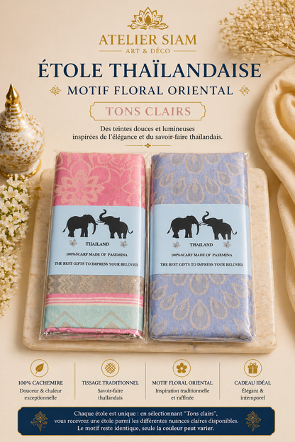 Motif Floral Oriental Atelier Siam - Étole 100% Cachemire