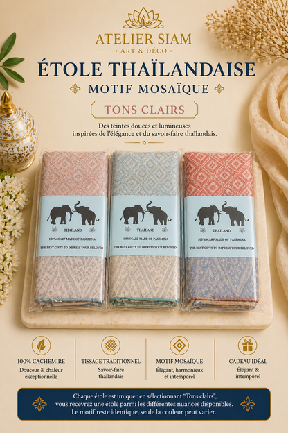 Motif Mosaïque Atelier Siam – Étole Thaïlandaise 100% Cachemire