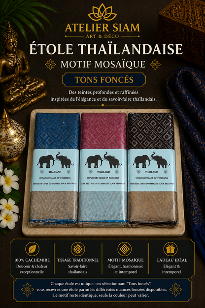 Motif Mosaïque Atelier Siam – Étole Thaïlandaise 100% Cachemire