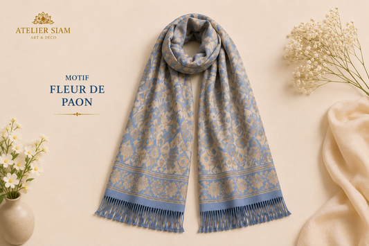 Motif Plume de Paon  Atelier Siam - Étole 100% Cachemire