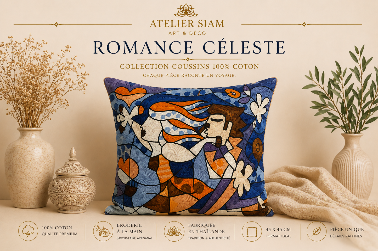 Housses de coussin artisanales – Collection Atelier Siam